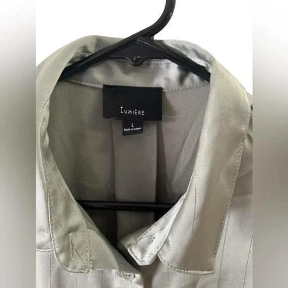 Green sparkle striped button down long sleeve shirt - Picture 2 of 4